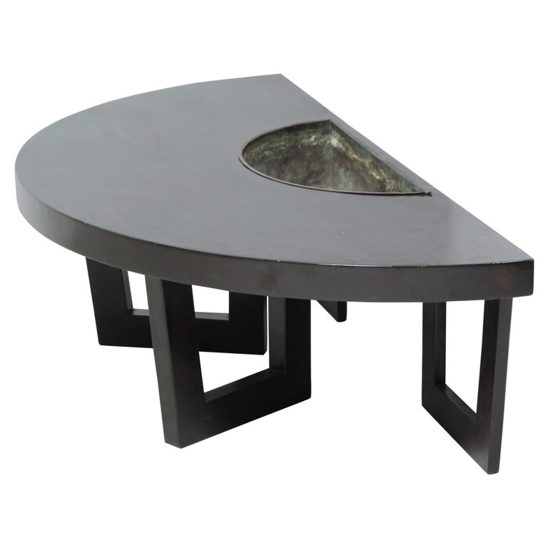 Harvey Probber Style Semi Circle Coffee Table with Inserted Copper