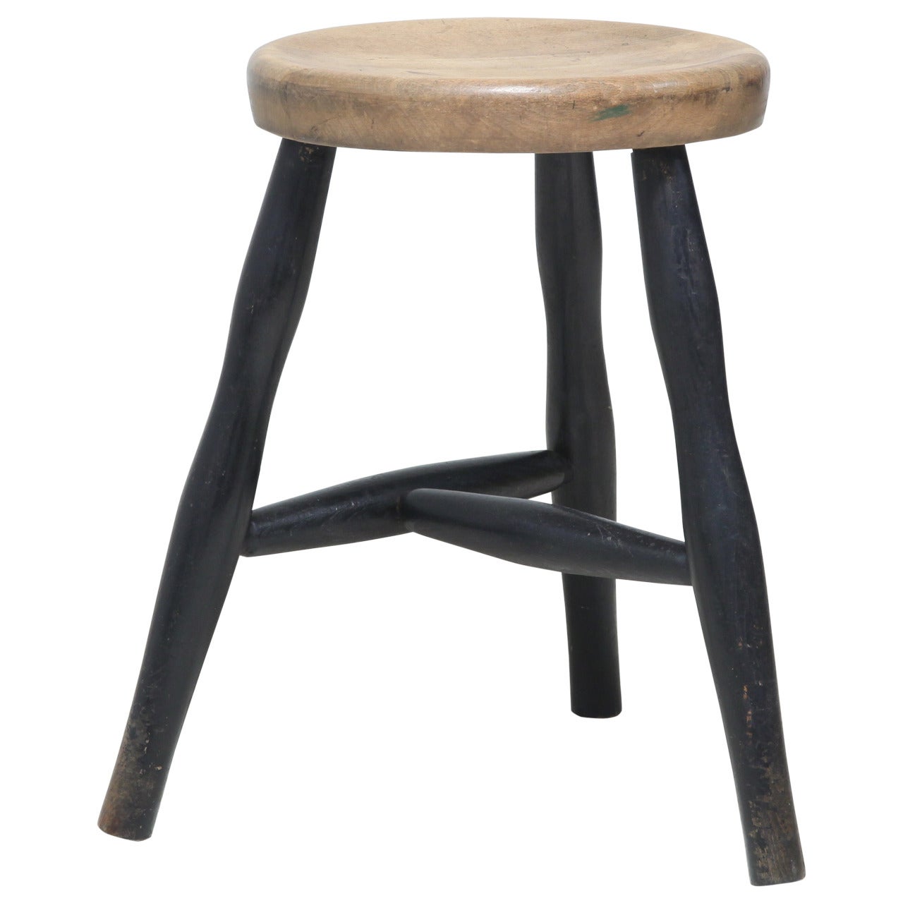 Tribase Stool with Thick Wooden Seat For Sale