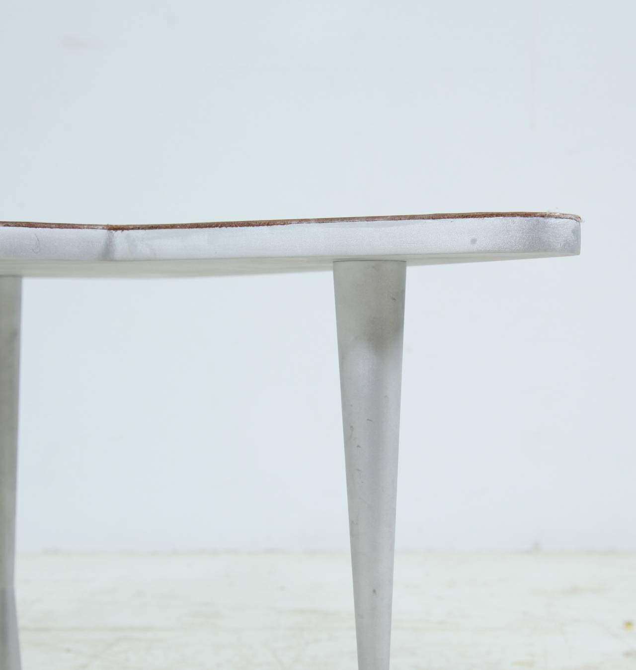Mid-20th Century Free-Form Aluminum Coffee Tables with Leather Top For Sale