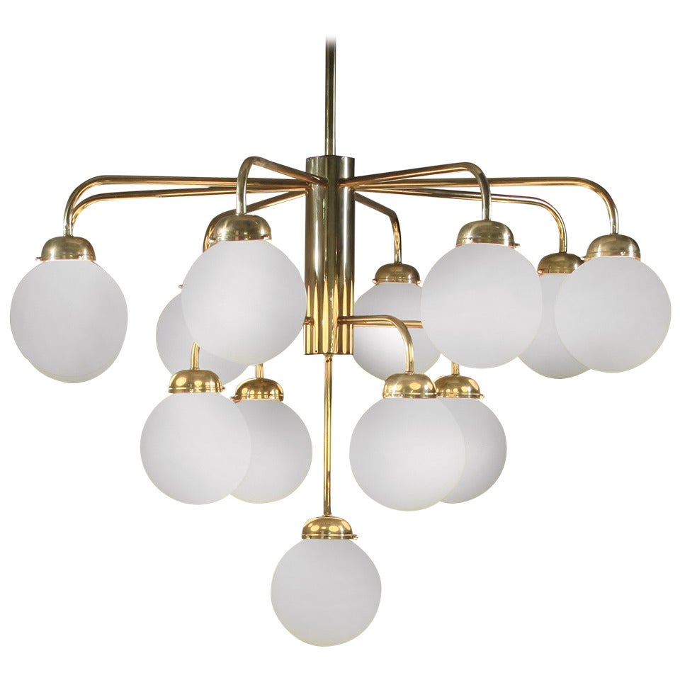 Very Large German Thirteen-Armed Brass Chandelier, 1960s For Sale