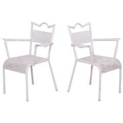 Pair Of Mathieu Mategot Patio Arm Chairs In White