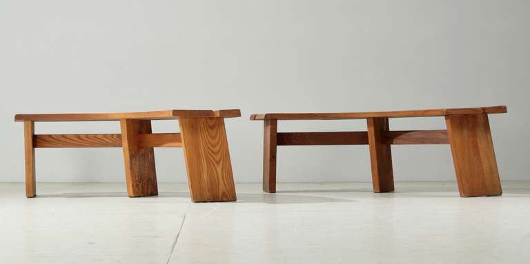 Mid-Century Modern Pair Semi Circle Pierre Chapo Benches, Model S38 For Sale