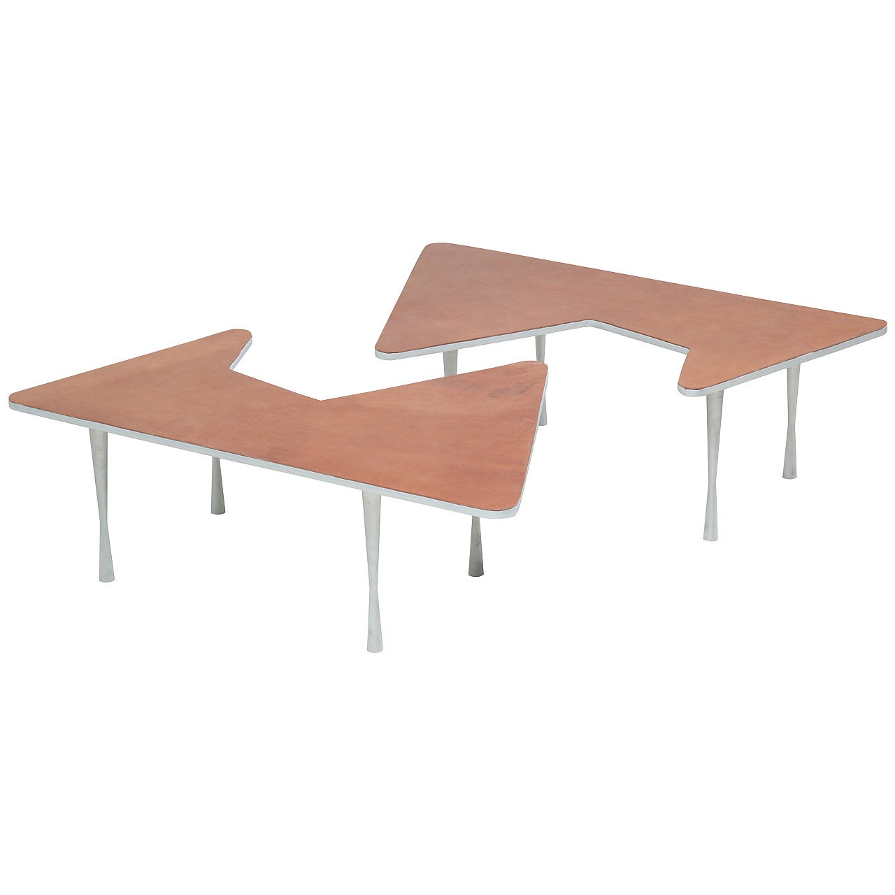 Free-Form Aluminum Coffee Tables with Leather Top For Sale