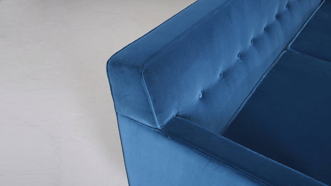 Mid-Century Modern New Upholstered Edward Wormley Sofa in Indigo Dedar Fabric for Dunbar For Sale
