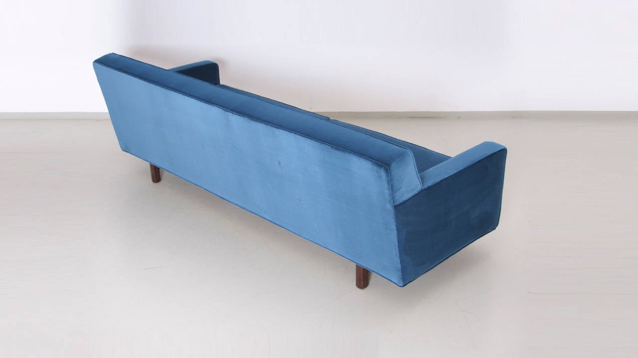 American New Upholstered Edward Wormley Sofa in Indigo Dedar Fabric for Dunbar For Sale