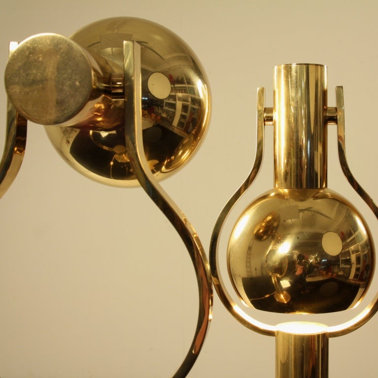 Late 20th Century Pair Brass Console Lamps with 180 Degree Rotating Shade