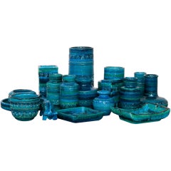Bitossi Ceramic Set of 17 pieces by Aldo Londi in Rimini Blu