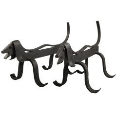 Pair dachshund andirons