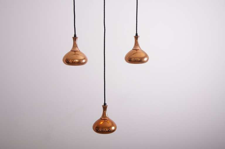 Swedish Set of 3 Hans-Agne Jakobsson Copper Pendants for Markaryd For Sale