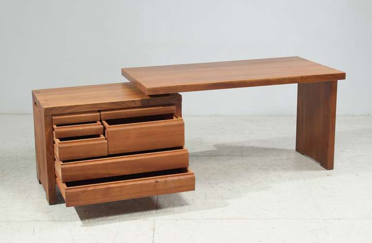 Late 20th Century Pierre Chapo B19 Desk and Two Matching S34 Chairs, France, ca. 1970 For Sale