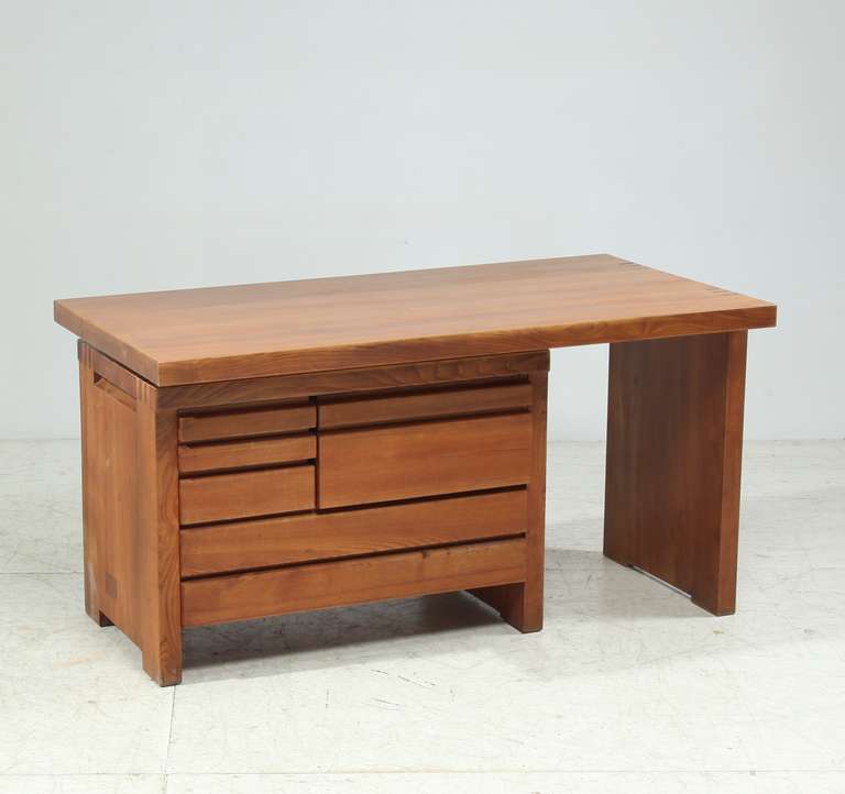 Elm Pierre Chapo B19 Desk and Two Matching S34 Chairs, France, ca. 1970 For Sale