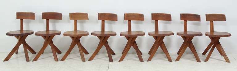 Mid-Century Modern Eight Pierre Chapo Chairs, Model S34 For Sale