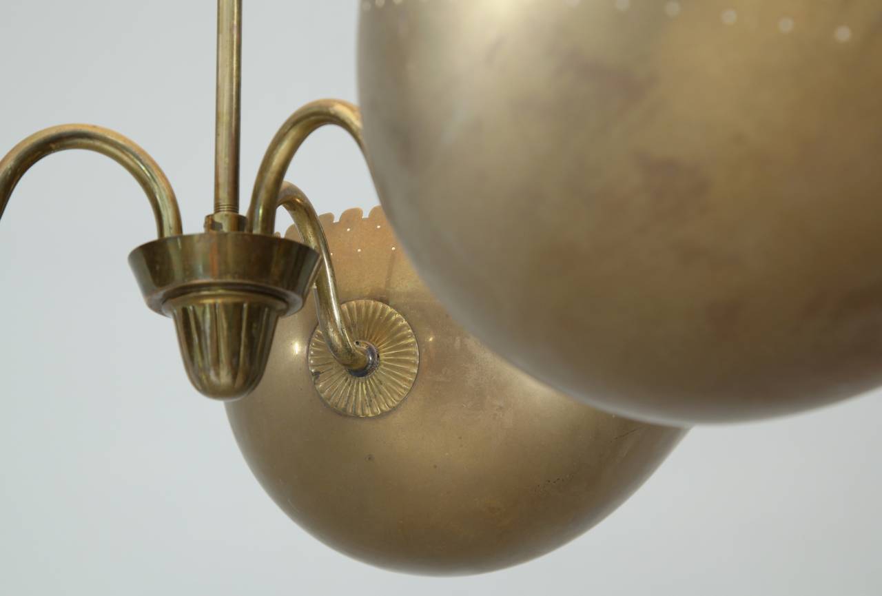 Bertil Brisborg Brass Uplighting Pendant with Three Shades, Bohlmarks, Sweden In Good Condition For Sale In Maastricht, NL