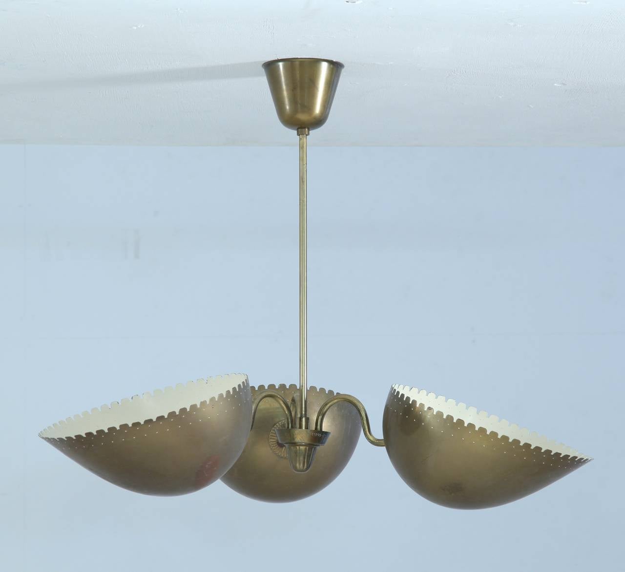 Scandinavian Modern Bertil Brisborg Brass Uplighting Pendant with Three Shades, Bohlmarks, Sweden For Sale