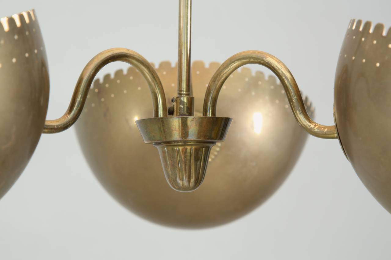Mid-20th Century Bertil Brisborg Brass Uplighting Pendant with Three Shades, Bohlmarks, Sweden For Sale