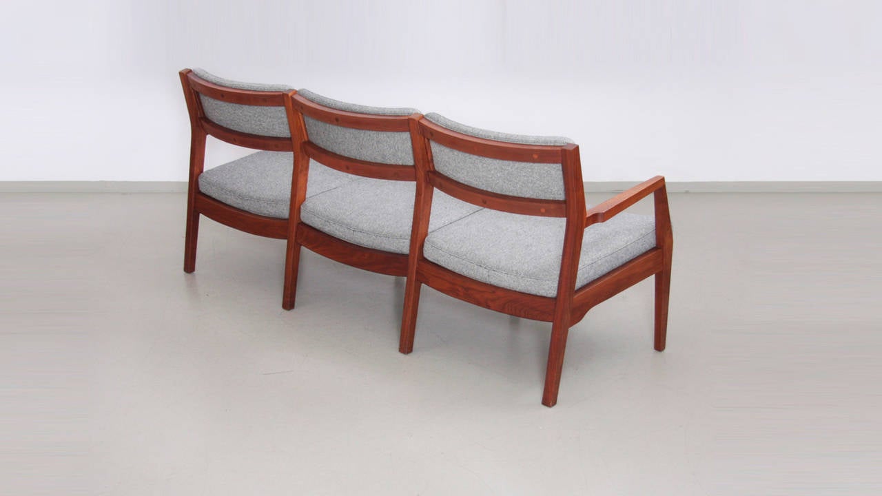 Mid-Century Modern Jens Risom Three-Seat Sofa by Jens Risom Inc. in Solid Walnut For Sale