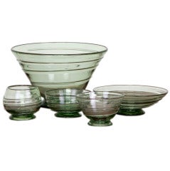 Set of 5  ribbon glass bowls in seagreen by Tom Hill