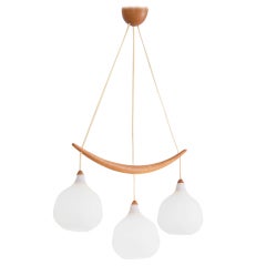Banana Shaped Pendant Lamp In Glass And Teak Labeled Luxus Sweden