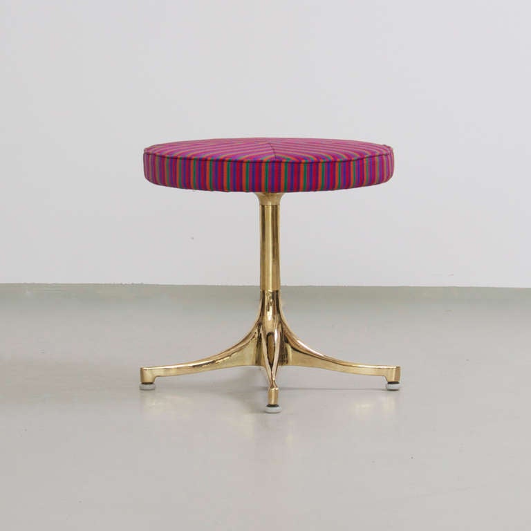 Fully restored George Nelson Stool in golden coated  aluminum and Alexander Girard Fabric.