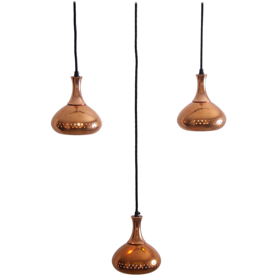 Set of 3 Hans-Agne Jakobsson Copper Pendants for Markaryd For Sale