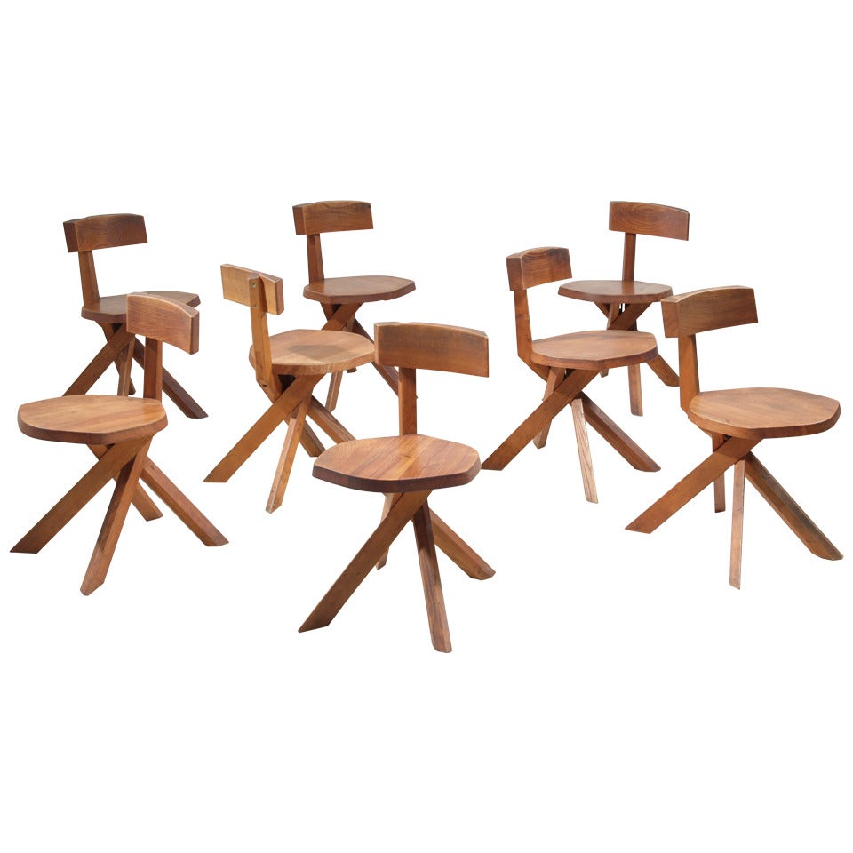 Eight Pierre Chapo Chairs, Model S34 For Sale