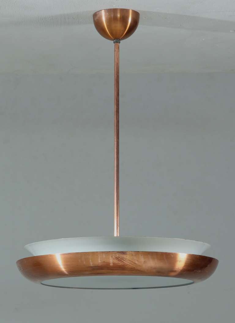 Art Deco 1930s Copper and Glass Chandelier with Six Lights, Germany For Sale