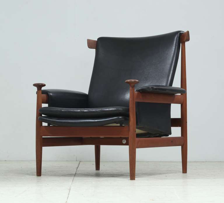 Danish Finn Juhl Bwana Chair In Black Leather