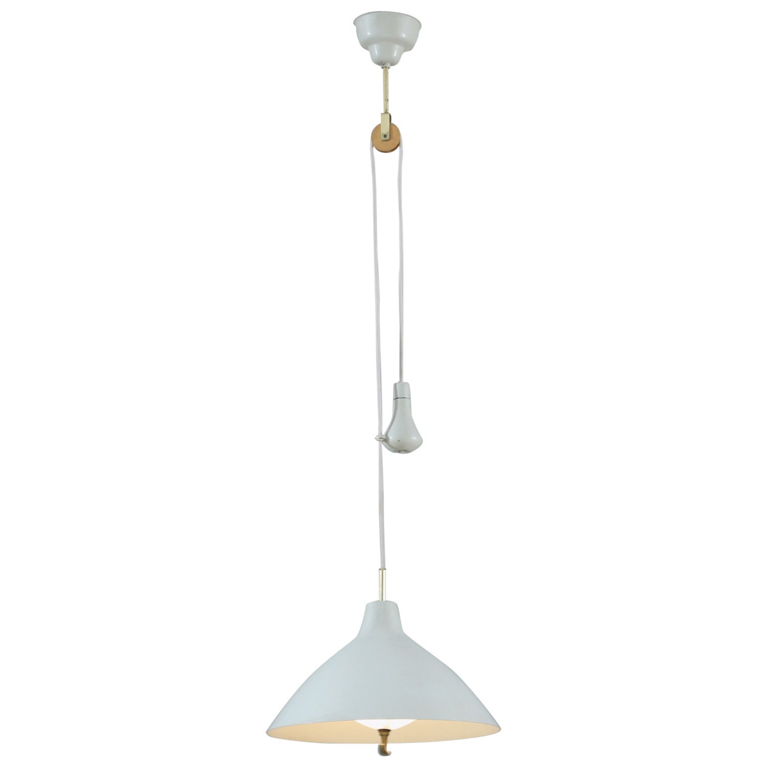 White Lacquered Metal ASEA Pendant Lamp with a Counterweight, Sweden, 1950s  For Sale at 1stDibs