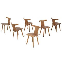 Set of Six 1930s Full Wood Tubinger Chairs