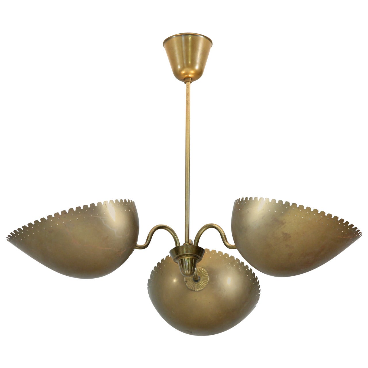 Bertil Brisborg Brass Uplighting Pendant with Three Shades, Bohlmarks, Sweden For Sale