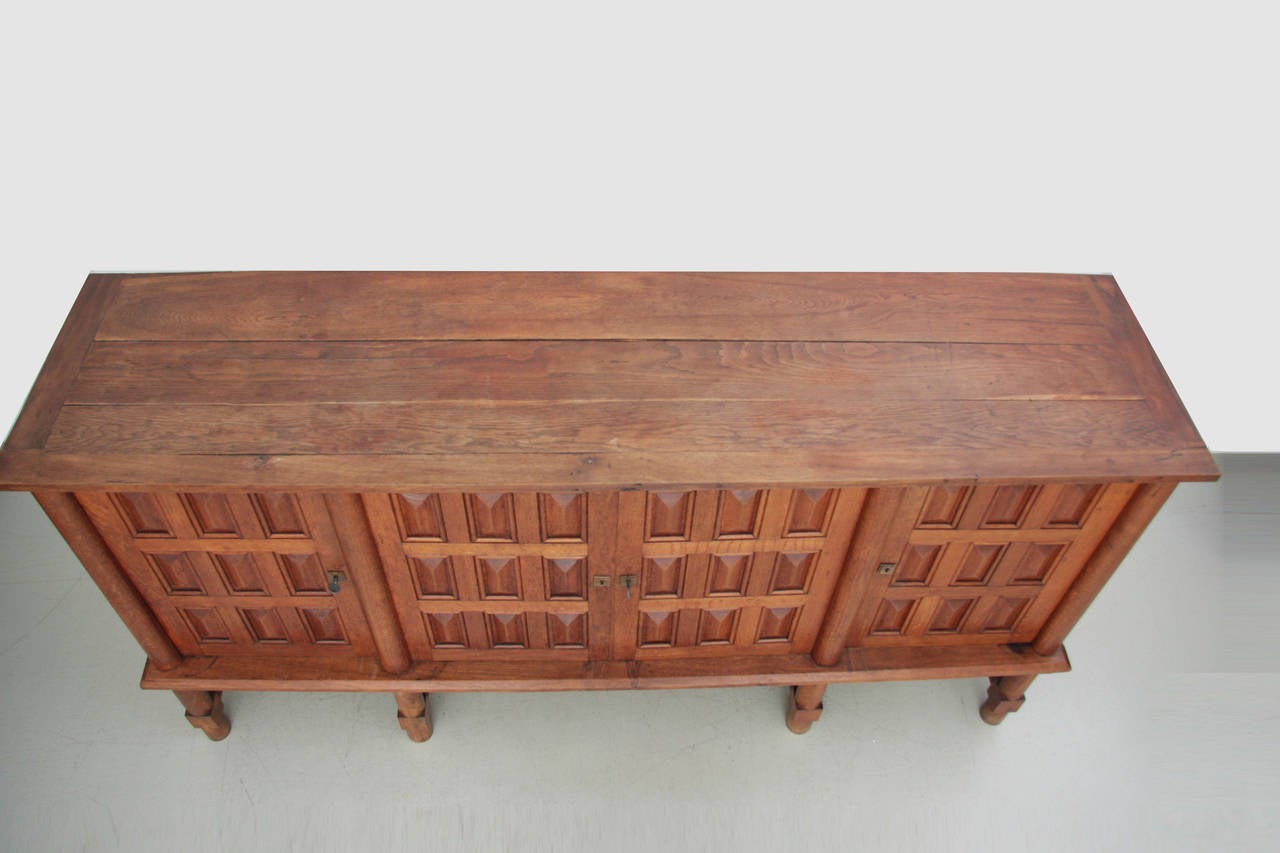 Neoclassical Jacques Adnet Credenza in Solid Oak for 