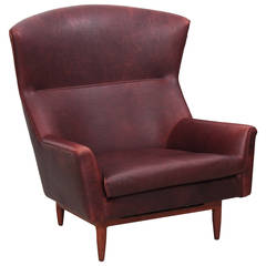 Rare Large Jens Risom Lounge Chair in Leather