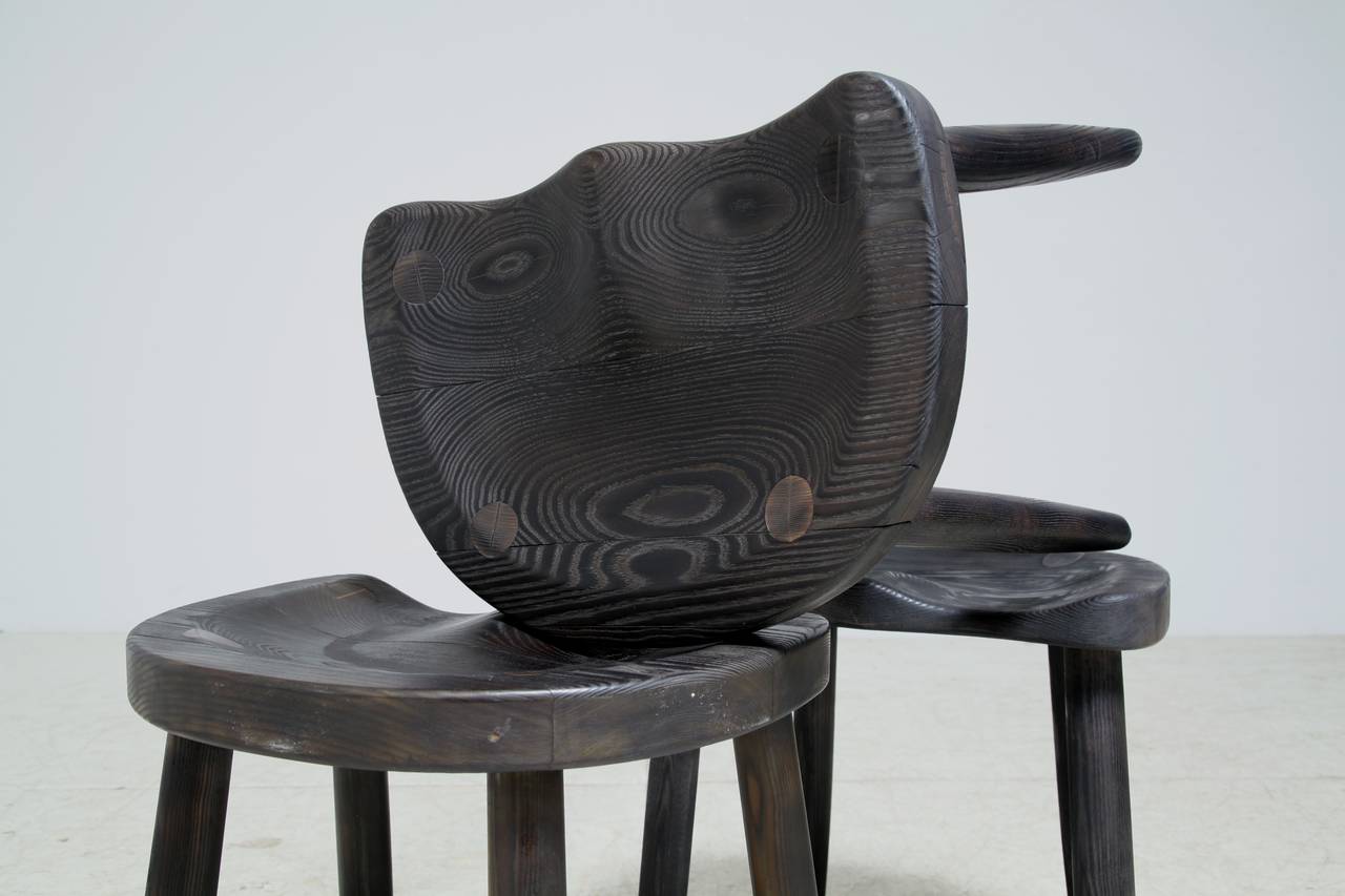 American Craftsman Studio Stools in Blackened Wood by Robert Roakes, USA, 1970s For Sale