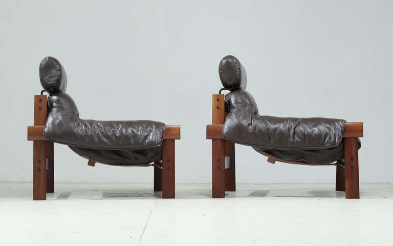 Brazilian Pair of Percival Lafer Side Chairs with Removable Headrests