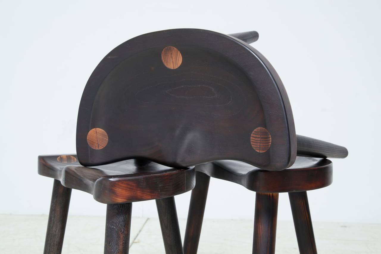 Late 20th Century Robert Roakes Handcrafted Tripod Studio Stools, USA, 1970s For Sale