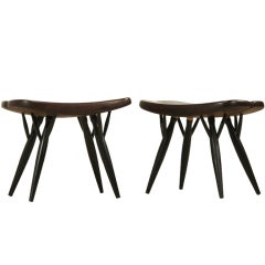 Pair Pirkka low stool by Ilmari Tapiovaara, old stock