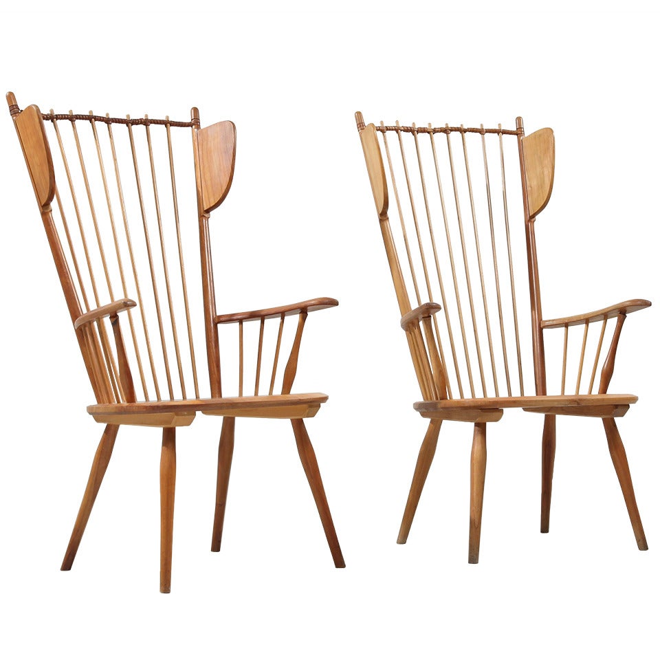 Rare Pair of Haberer Wingback Chairs