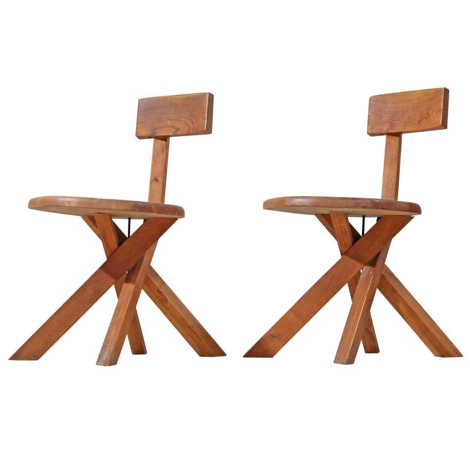 Pair of Customized S34 Pierre Chapo Desk Chairs
