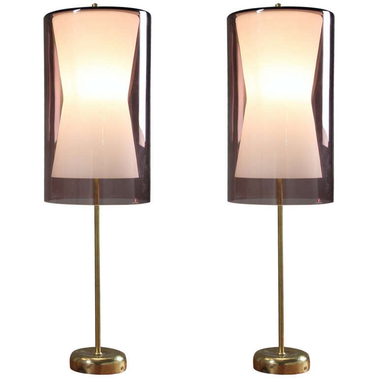 Pair Idman Table Lamps With Lilac, Lilac Table Lamp Shade