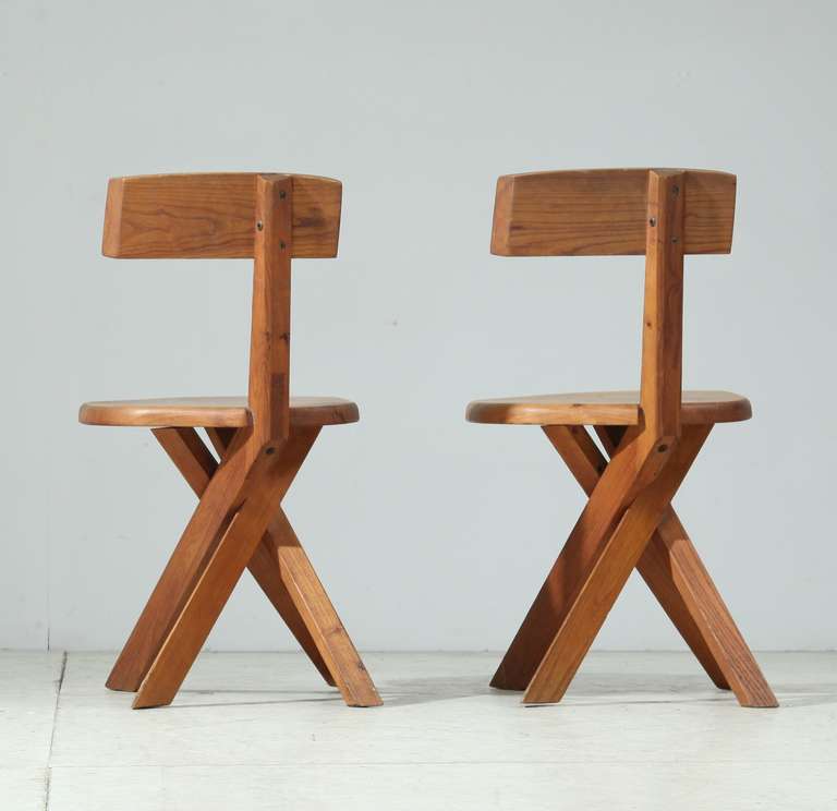 Elm Pair of Customized S34 Pierre Chapo Desk Chairs