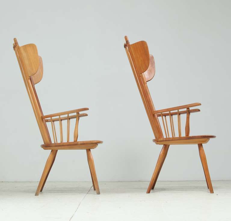 Arts and Crafts Rare Pair of Haberer Wingback Chairs