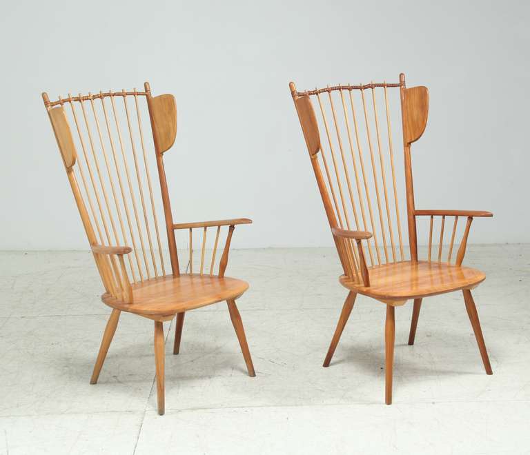 German Rare Pair of Haberer Wingback Chairs