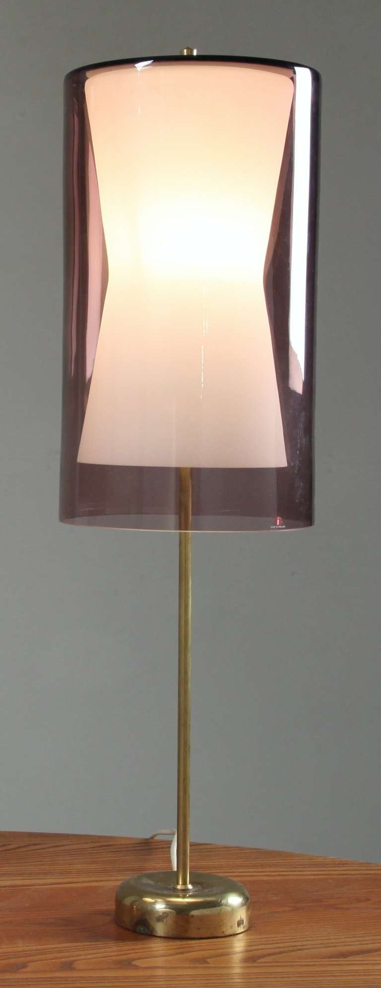 Pair Idman Table Lamps with Lilac Iittala Shade. Tapio Wirkkala, Finland, 1950s