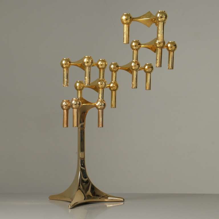 Mid-Century Modern Rare Golden Nagel Candelabra With Tall Base