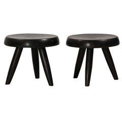 Pair Black Charlotte Perriand Low Stools