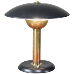 Italian Black Metal and Brass Table Lamp, Italy, 1950s
