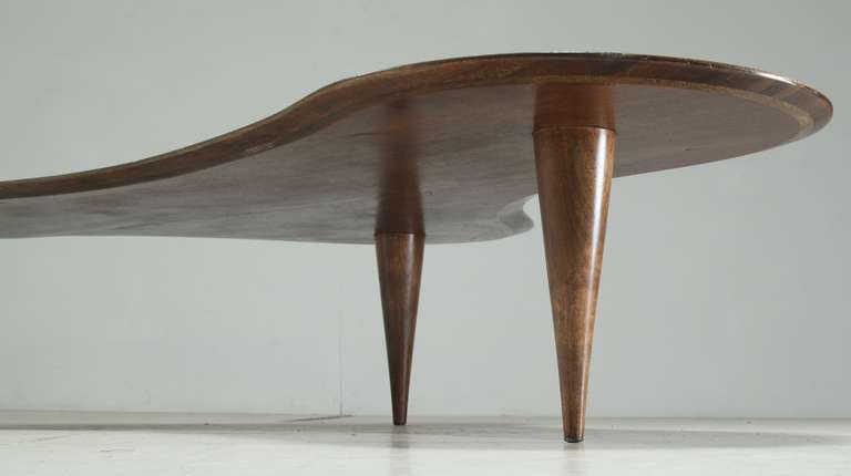 Mid-20th Century Large Freeform Coffee Table in Walnut with White Fomica Circular Accent