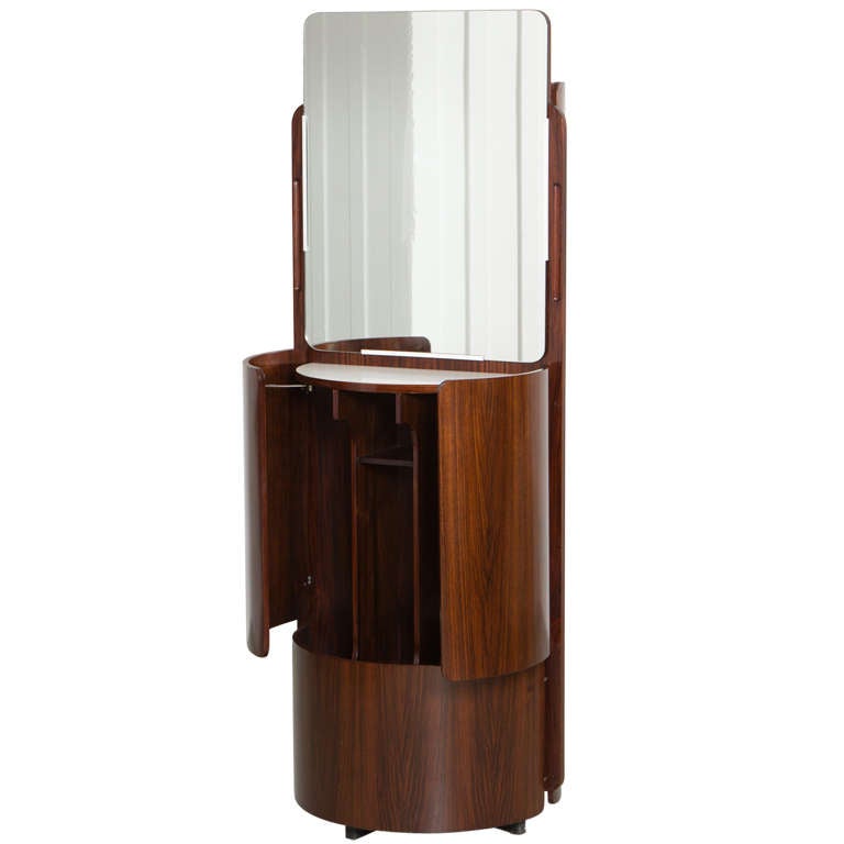Round Italian Fold Out Wardrobe / Vanity In Rosewood at 1stdibs