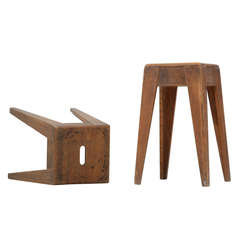 Pair of French Stackable Stools in Oak