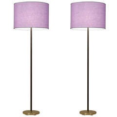Pair Kalmar Brass And Leather Minimalist Floorlamps With Violet Shade, Austria,